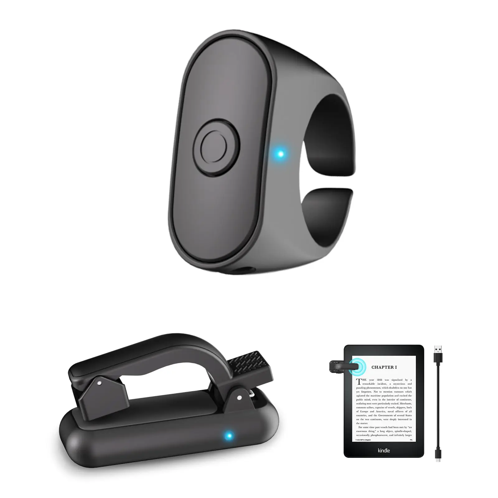 Bluetooth Remote Page Turn Clicker For Kindle, Wearable Ring Shutter Trigger For iPad Phone Video Reading