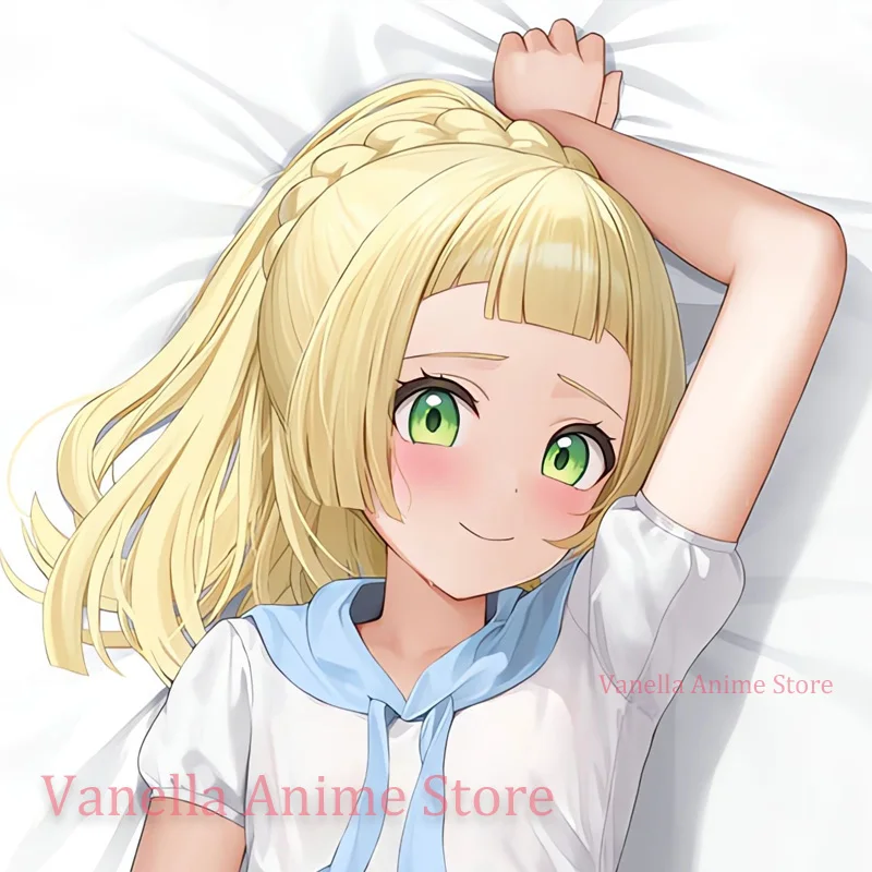 Dakimakura Lillie Anime غطاء وسادة للجسم مطبوع على الوجهين هدايا غطاء وسادة بالحجم الطبيعي