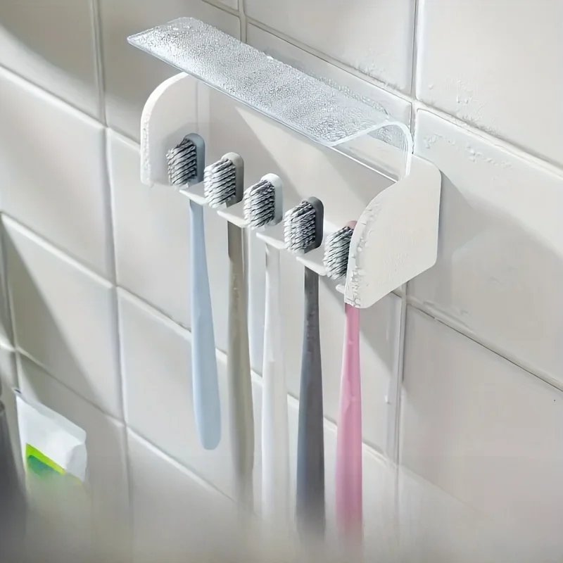 Porte-brosse à dents mural moderne à 5 emplacements avec couvercle hygiénique-organisateur de rangement peu encombrant pour salles de bains occupées-Durable,