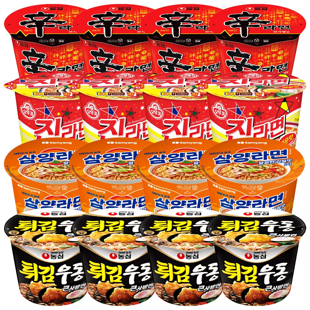 Popular Cup nun set Big Cup (4 Shin-nyeon + 4 Jin-nun spicy 4 Samyang-nyeon + 4 tempura-udon 4)