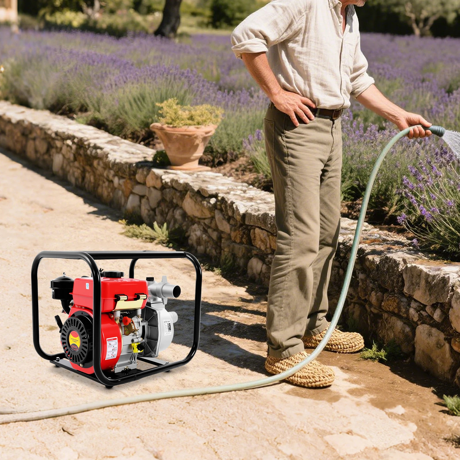 

Водяной насос, 2-дюймовый, для дизельного двигателя 168F, с шлангом 7,5 м, высокопроизводительный портативный насос для ирригации, дренажа, сельского хозяйства