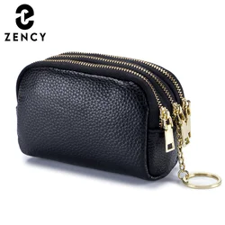 Zency New Genuine Leather Wallet Women Coin Purse Mini Lovely Bag Multifunction Clutch Wristlet Purse Keychain Female Multicolor