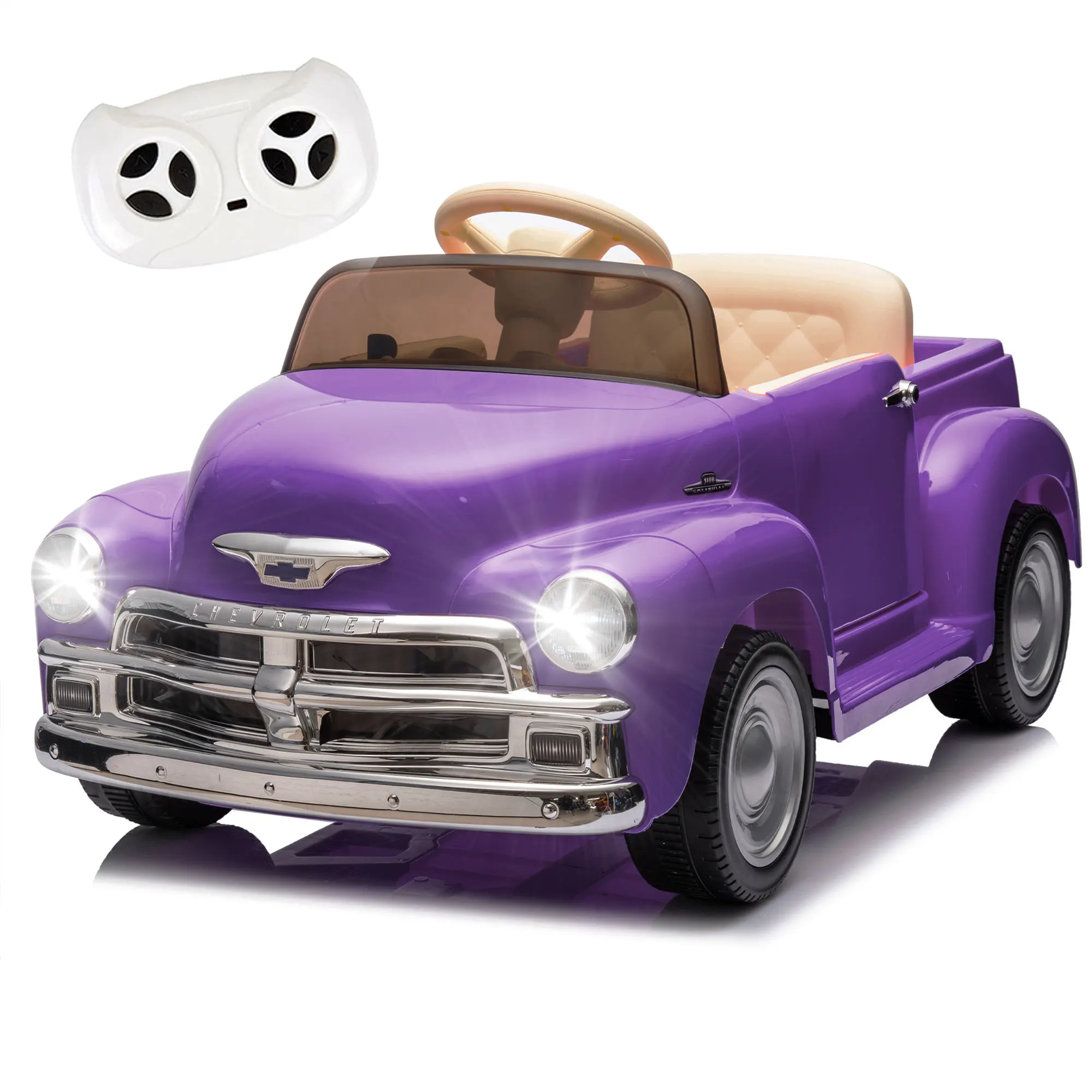 

Детский лицензированный пикап Chevrolet 3100 12V, винтажный дизайн, с родительским контролем, 3 скорости, LED-подсветка, Bluetooth, USB, для детей от 3 лет