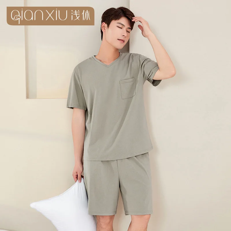 2024 Summer Men Casual pigiama set 100% cotone Sleepwear Suit T-Shirt manica corta da uomo e mezzo pantaloni vestiti per la casa di grandi dimensioni