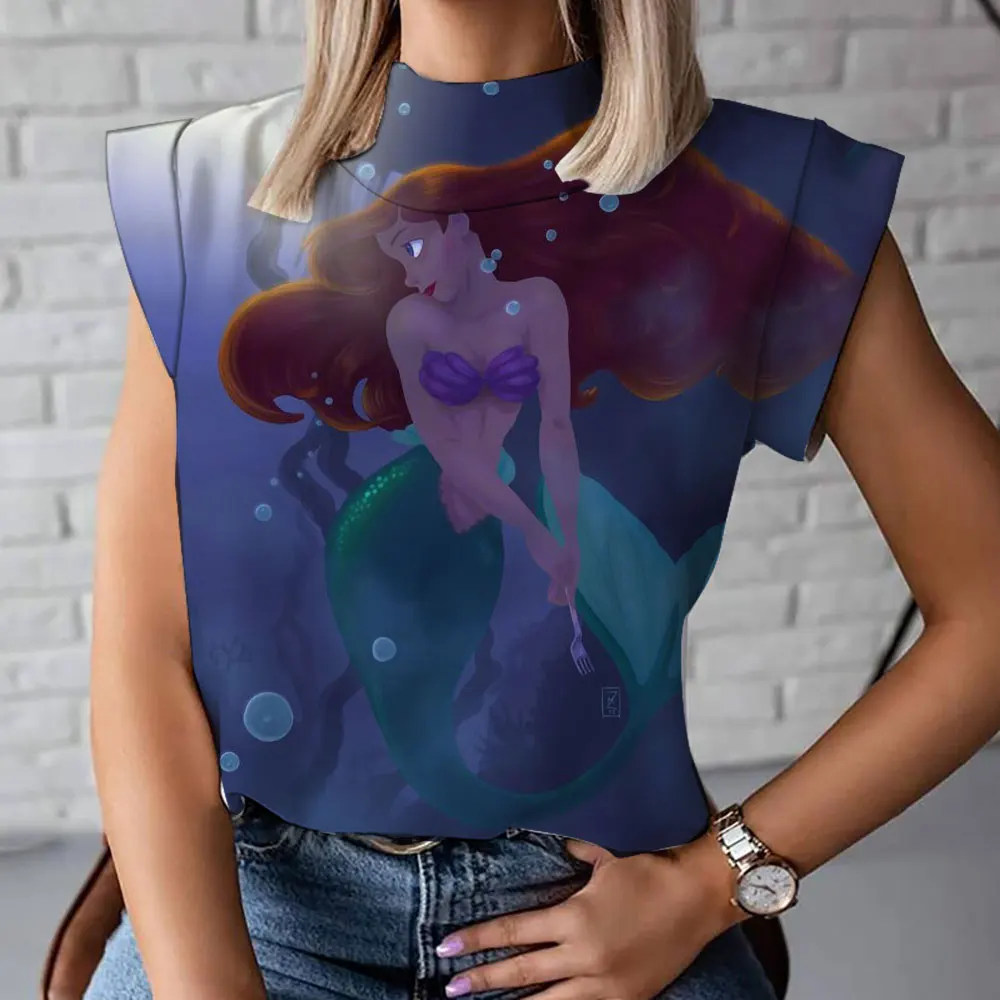 Ariel Mermaid Anime 2023 Summer Explosion Women's T-shirt Sleeveless Top Disney Brand Harajuku Print Loose All-match Vest