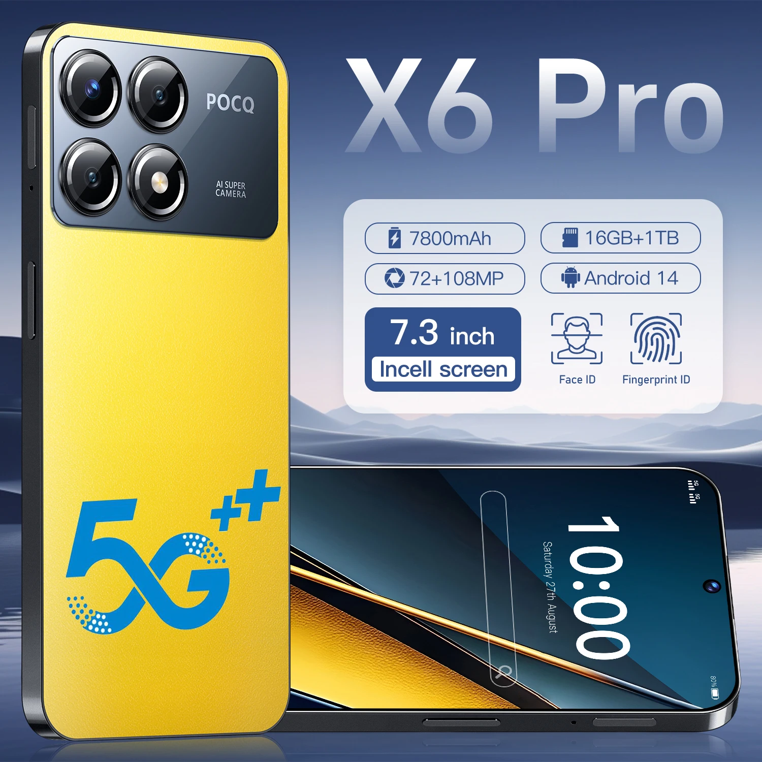 

2024 НОВЫЙ мобильный телефон X6 Pro 7,3 HD-экран Смартфон 22 ГБ + 2 ТБ 5G Dual Sim Celulares Android Разблокированный сотовый телефон 108 МП 7800 мАч