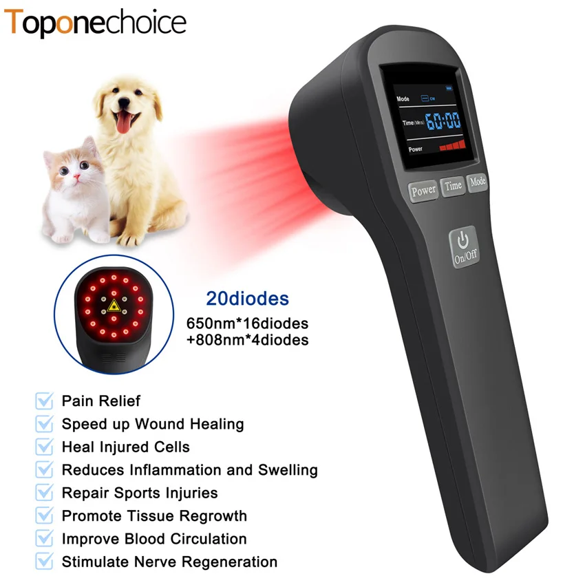 Laser frio lllt 650nm + 808nm terapia de luz vermelha joelho pescoço cintura alívio da dor para humanos vésticos 20pcs diodos dispositivo de fisioterapia