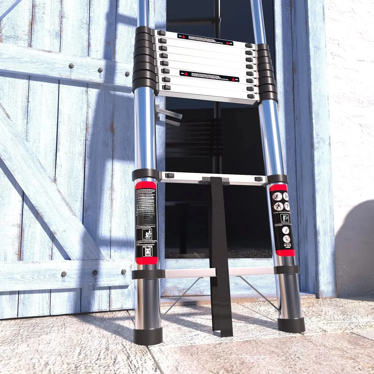 Telescopische ladder Draagbare multifunctionele aluminium 4,4 m Uitschuifbare roestvrijstalen opvouwbare enkele rechte ladder 330 lbs belasting - afbeelding 2