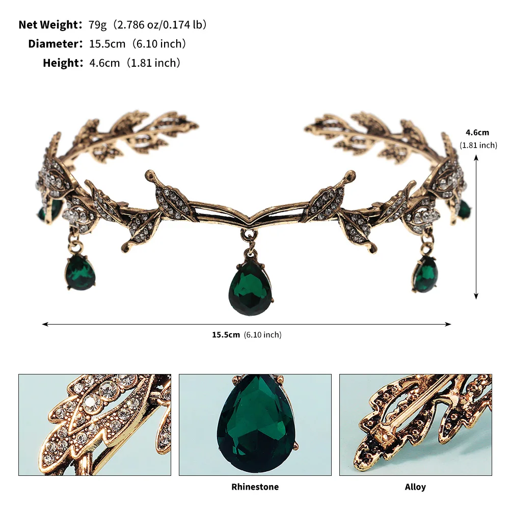 Vintage Medieval Alloy Leaf Headband Baroque Rhinestone Bridal Tiara Crown Fashion Elven/Elf Forehead Chain Hair Accessories image 6