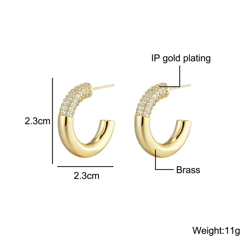 Hip Hip Micro 1Pair CZ Stones Iced Out Stud Earring Bling Brass Copper Earrings For Women Men Rapper Jewelry