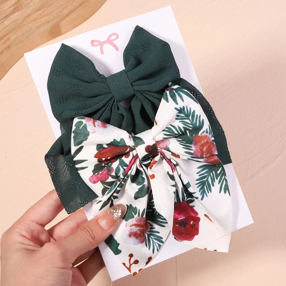 2 sztuk/zestaw słodki kwiatowy Print Bowknot spinki do włosów dla kobiet dziewczynki Plaid kokardki spinki do włosów Barrettes nakrycia głowy modne akcesoria do włosów — zdjęcie 2
