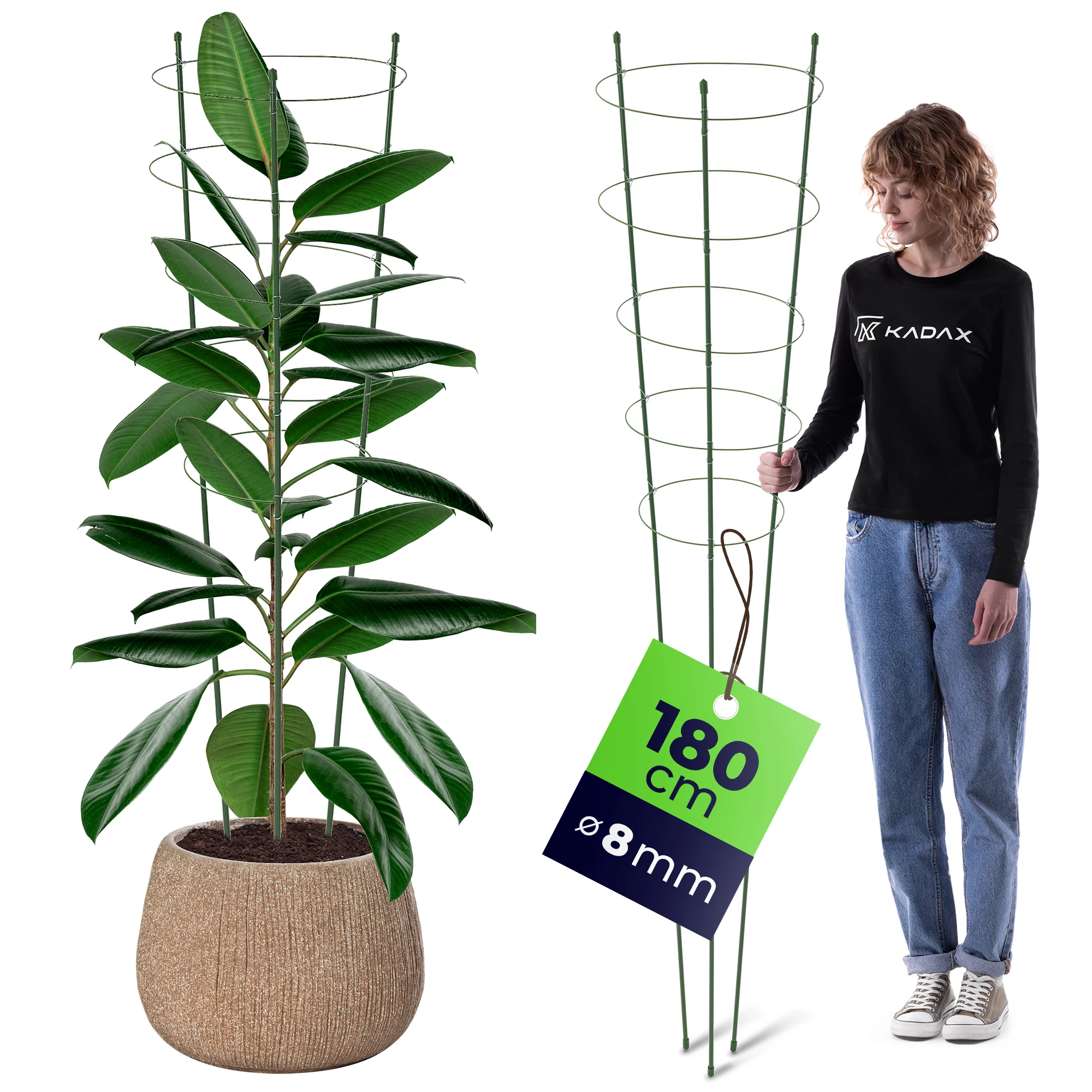 KADAX Plantensteun 180 cm Stalen bloemenhouder Houder Groene tuinpaal Verstelbare ringen 1 stuks
