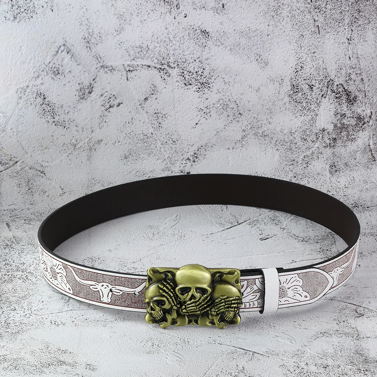 เข็มขัดลายกะโหลกปาล์มสไตล์เรโทรดาร์กโกธิคพังก์ 1 เส้น เข็มขัดสำหรับใส่ในชีวิตประจำวัน