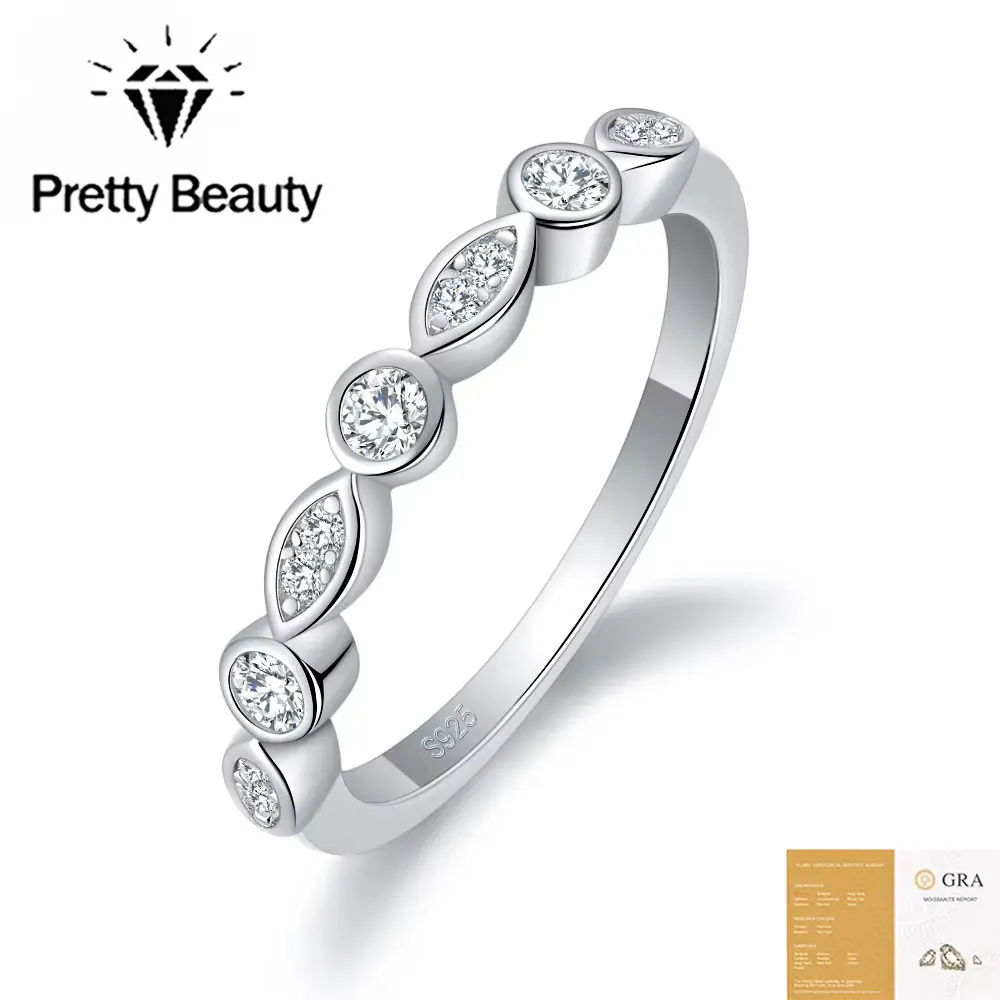Pretty Beauty Marquise Leaf Moissanite Ring 925 Silver Bezel Set Diamond Wedding Band Stackable Ring Fine Jewelry Gift for Women
