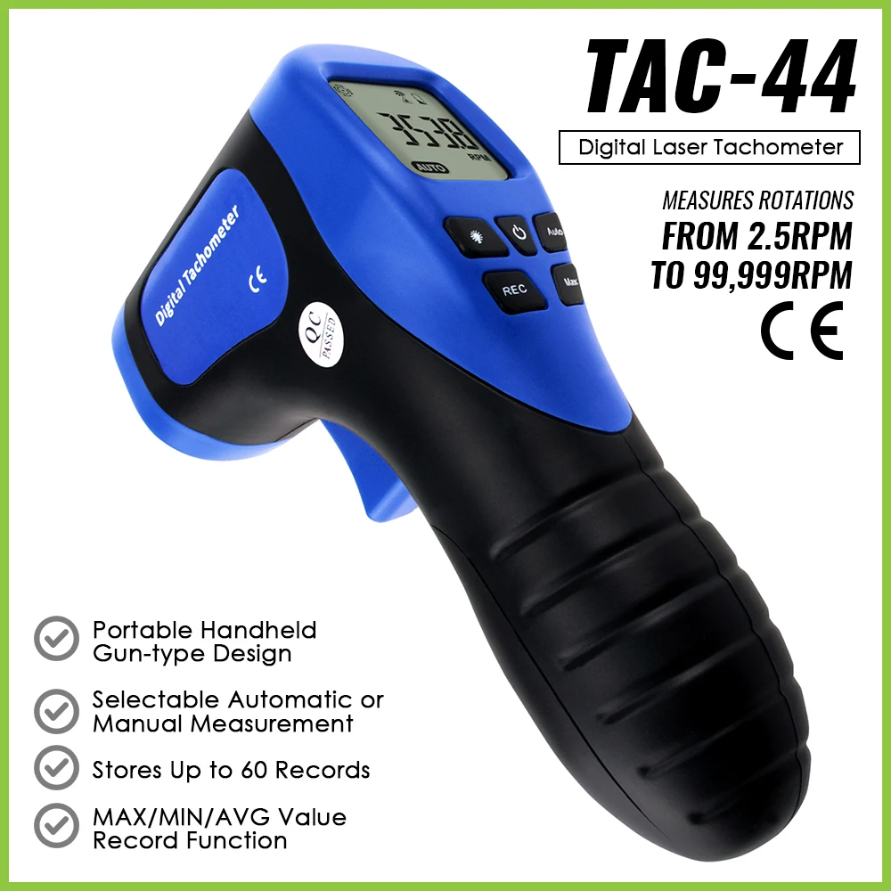 

Digital Tachometer 2.5-99999RPM Laser Non-Contact Rotational Speed Measuring Gun For Measuring Rotation RPM Meter Speed Tester