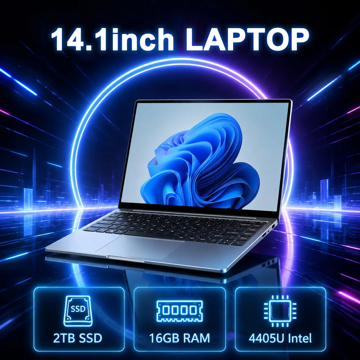 LENO Laptop Portatile da 14,1 Pollici Intel 4405U 16GB 1TB/2TB SSD Windows11 Notebook da Gaming con Display HD 1080P Computer per Ufficio e Studio