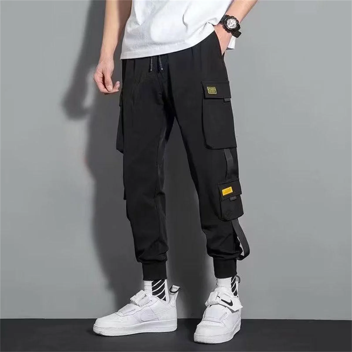 Cool Men Trendy Solid Color Pants Multi Flap Pocket Men's Cargo Pants Loose Casual Outdoor Pants Work Pants Oversized Pants