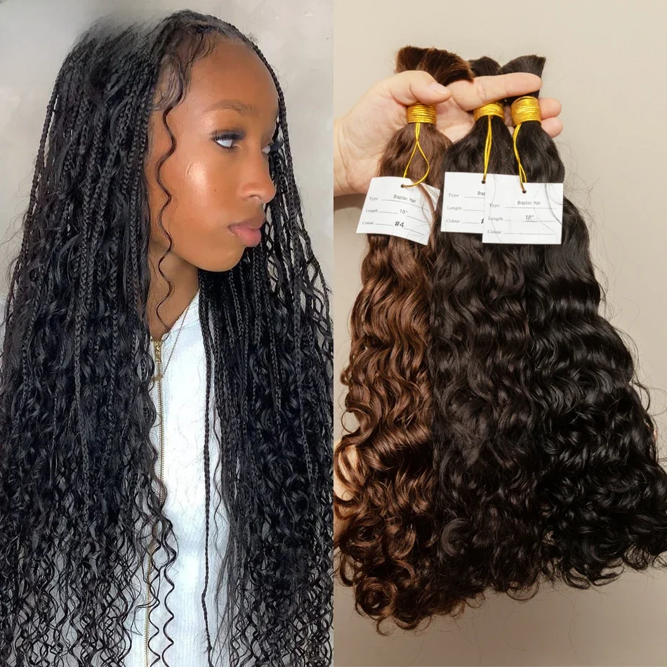 Bulkhaar Echt haar Vlechten Krullend Dubbelgetrokken Volledig uiteinde 3pcs/5pcs Bulk Echt haar Voor vlechten Groothandel Birmese haarextensies - afbeelding 2