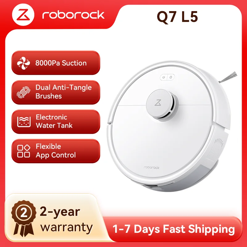 roborock Q7 L5 (versione aggiornata del Q5 Pro) con una potenza di aspirazione ultra potente di 8000 Pa, doppio sistema anti-groviglio, navigazione LiDAR precisa e zone vietate intelligenti