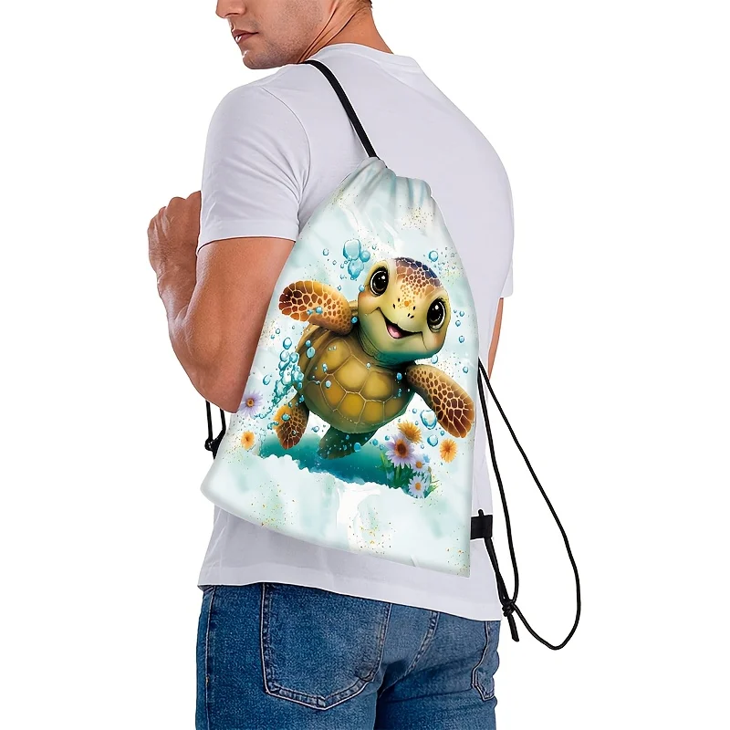 1Pcs Turtle Print Linen Tote Bag Women Eco Friendly Shoulder Handbag for Travel Shopping Casual Daily Gift