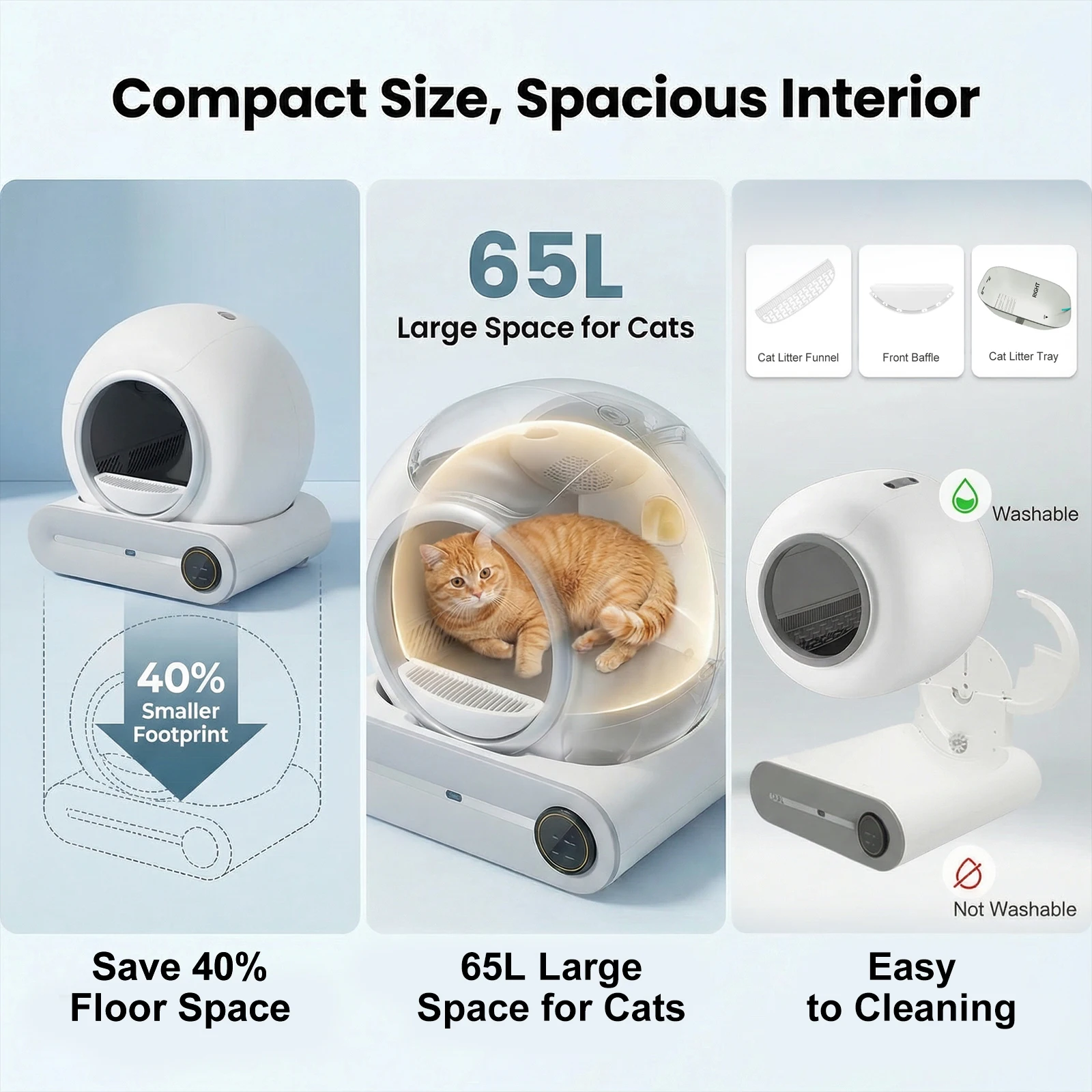 Intelligente Selbstreinigende Katzentoilette 65L Große Kapazität Automatische Katzentoilette WiFi Tuya APP-Steuerung Halbgeschlossene Sicherheits-Geruchskontrolle Katzentoilette mit Streumatte & 3 Rollen Müllbeuteln (Dieser Link bietet zwei Optionen) – Detail 11