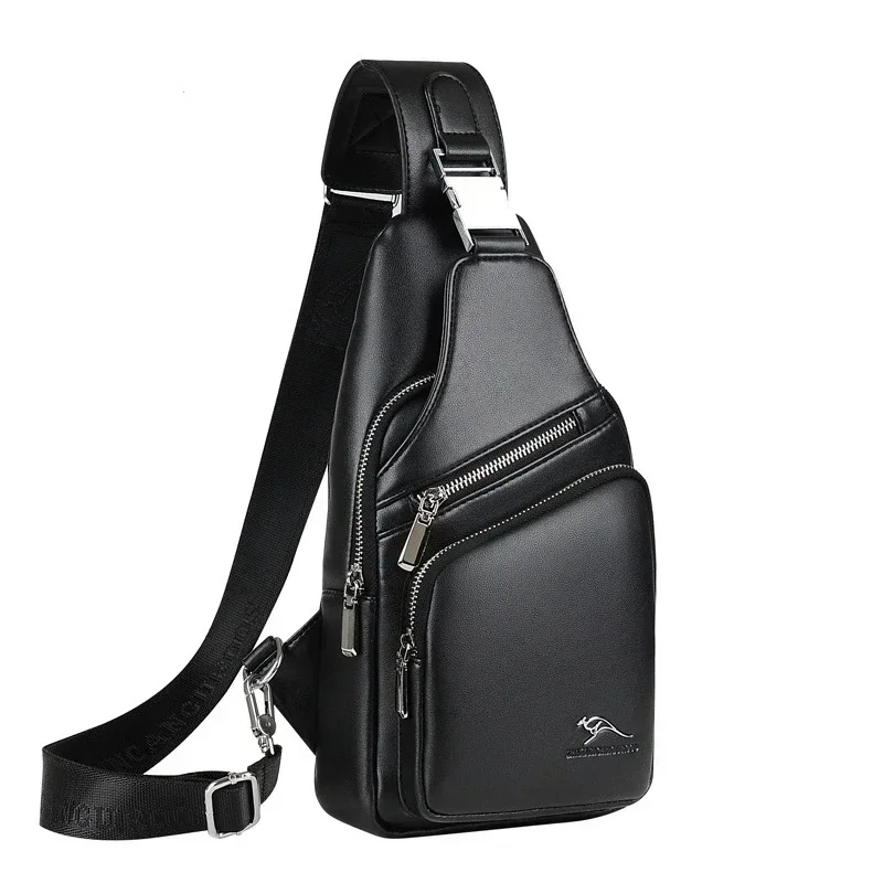 Kangaroo Brand Męska torba na klatkę piersiową 2025 Moda Pu Leather Sling Side Męskie torby na ramię Projektant biznesowy Torba na ramię dla męża — zdjęcie 2