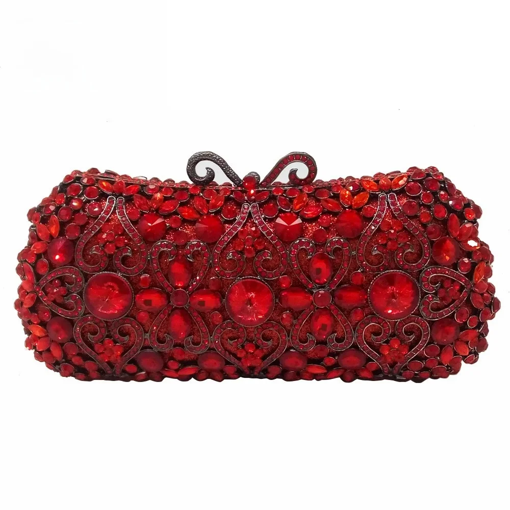 Boutique De FGG ciemnoczerwony kryształowy diament kobiety metalowa wieczorowa kopertówki ślubne Minaudiere sprzęgła torebki ślubne torebki — zdjęcie 2