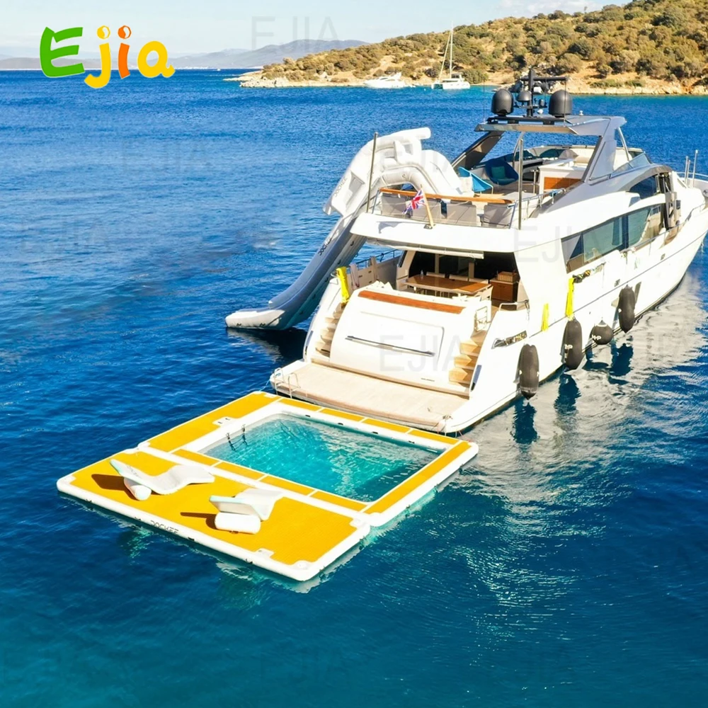 Stock Tragbare aufblasbare schwimmende Schwimmbad-Dock, rutschfeste Unterlage oder Wasser-Hängematten-Dock-Plattform mit Netz für Yacht, Pool, See