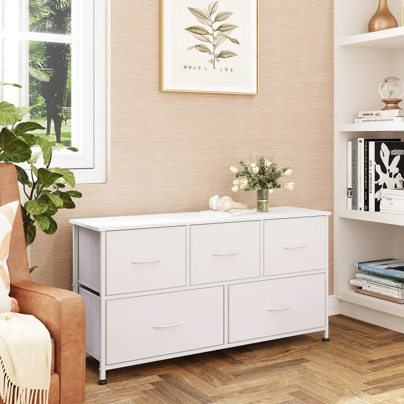 

GALAXHERO Fabric Dresser Bedroom Wide 5 Drawer Chest of Drawers Storage Organizer Unit Fabric Bins Closet Living Room Hallway