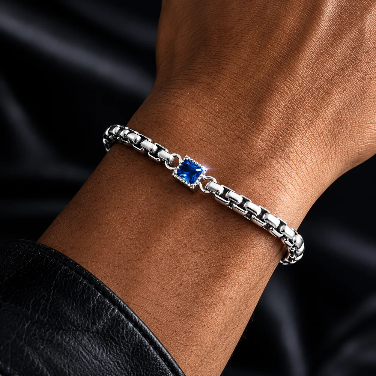 Herren Zirkon Charm Armband, 4mm Quadratische Kette Edelstahl Armbänder, Modischer Wasserfester Schmuck Geschenk für Männer