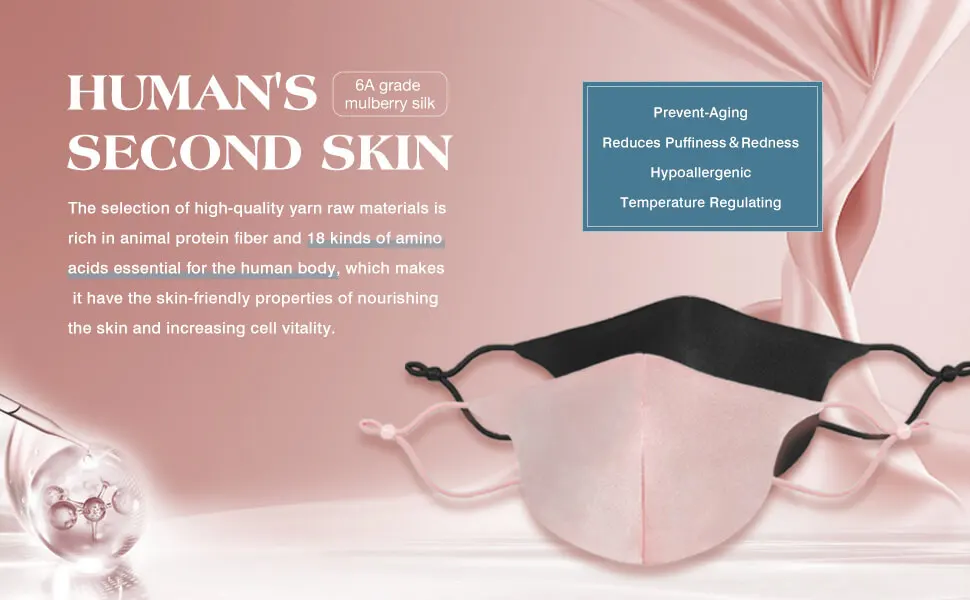 DISANGNI Seide Gesicht Maske für Erwachsene mit Mulberry Seide Atmungs Gesicht Maske für Frauen Glatte, Weiche und Hautpflege, waschbar, Reusab – Detail 3