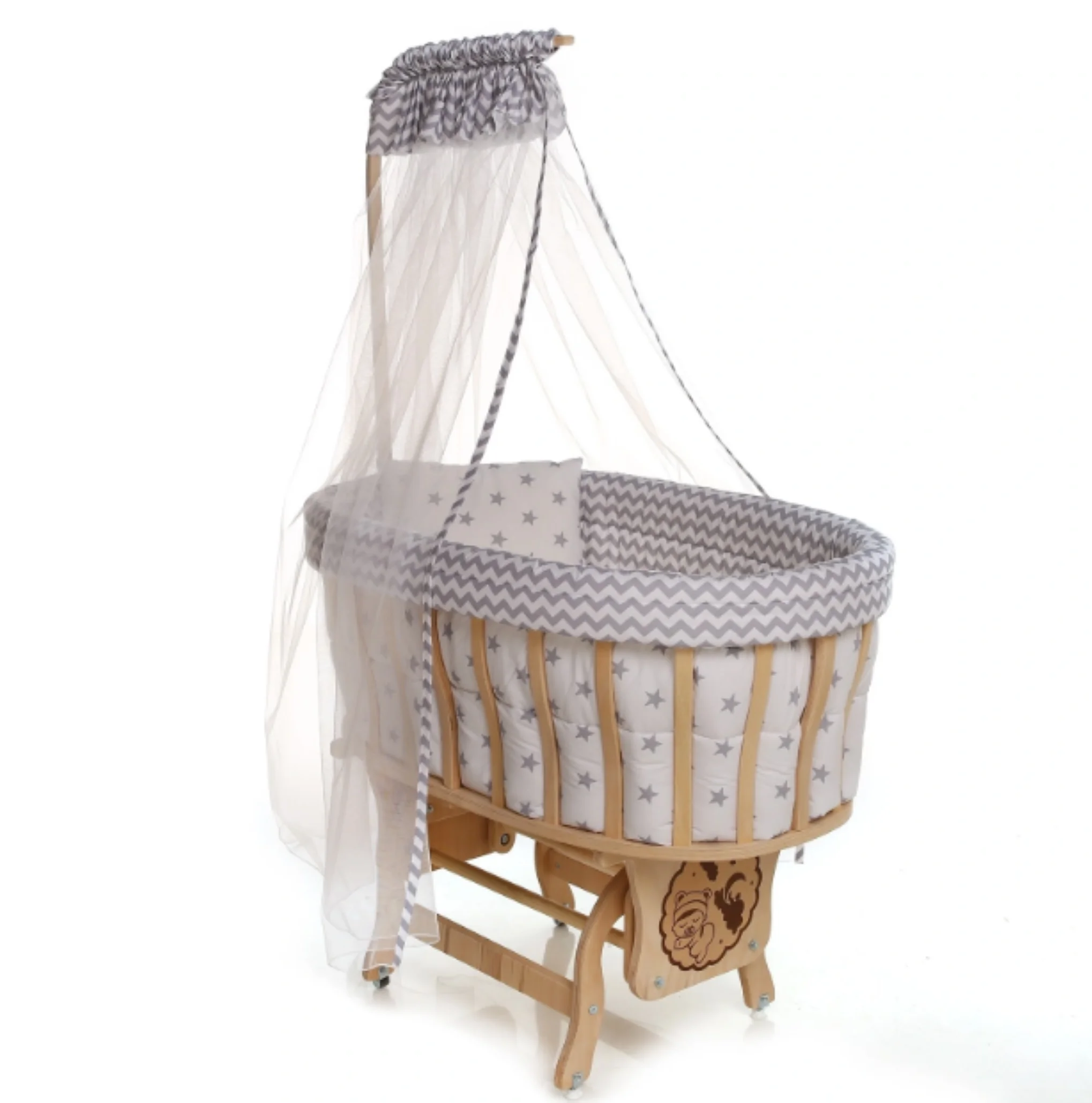 

Natural Wood Mother Yanı Sleeping Basket Set Crib 0-12 Age Rocking Baby Cradle 100 Fabric Sleep Set Easy Installation