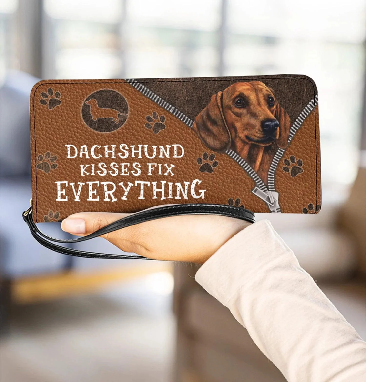 Yorkshire Dachshund Print Women's Wallet PU Leather Coin Wallets with Strap Ladies Purses Long Travel Purse Card Holder for Girl