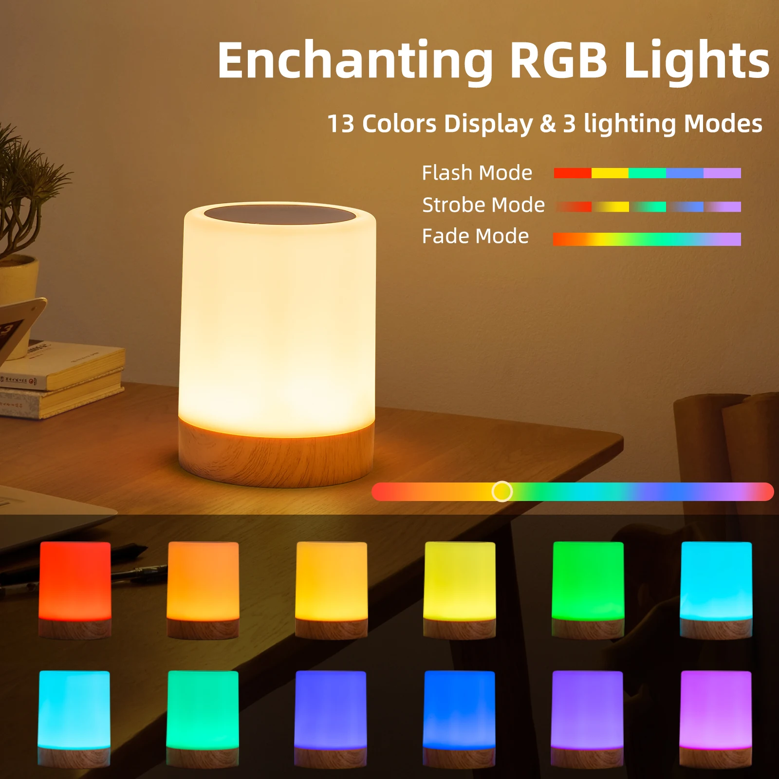 

Сенсорная прикроватная лампа RGB, перезаряжаемая — 16 цветов, светодиодный ночник с регулируемой яркостью для детской спальни, портативная настольная лампа на день рождения Gi