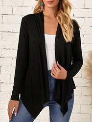 Cappotto Cardigan lavorato a maglia autunno manica lunga allentato Casual con orlo asimmetrico sul davanti aperto solido da donna