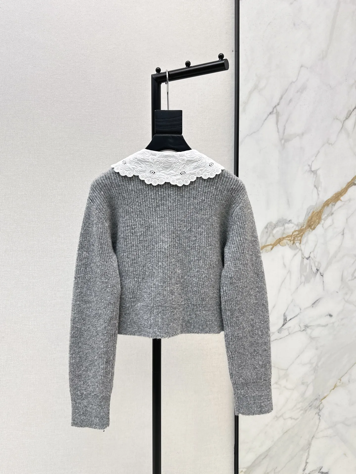 

High quality spring and autumn women's lace doll collar gray knitted cardigan LH260