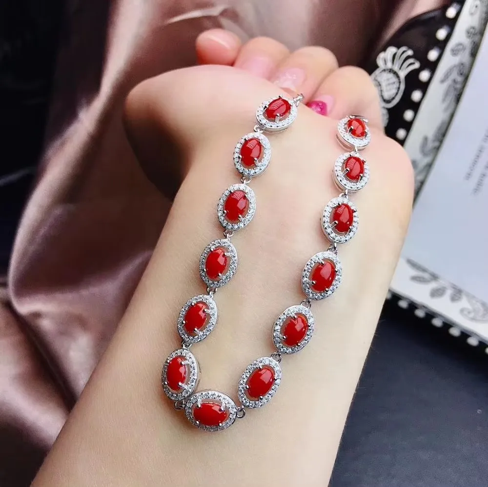 

KJJEAXCMY Fine Jewelry 925 sterling silver inlaid natural red coral gemstones for women bracelets support detection new Gift