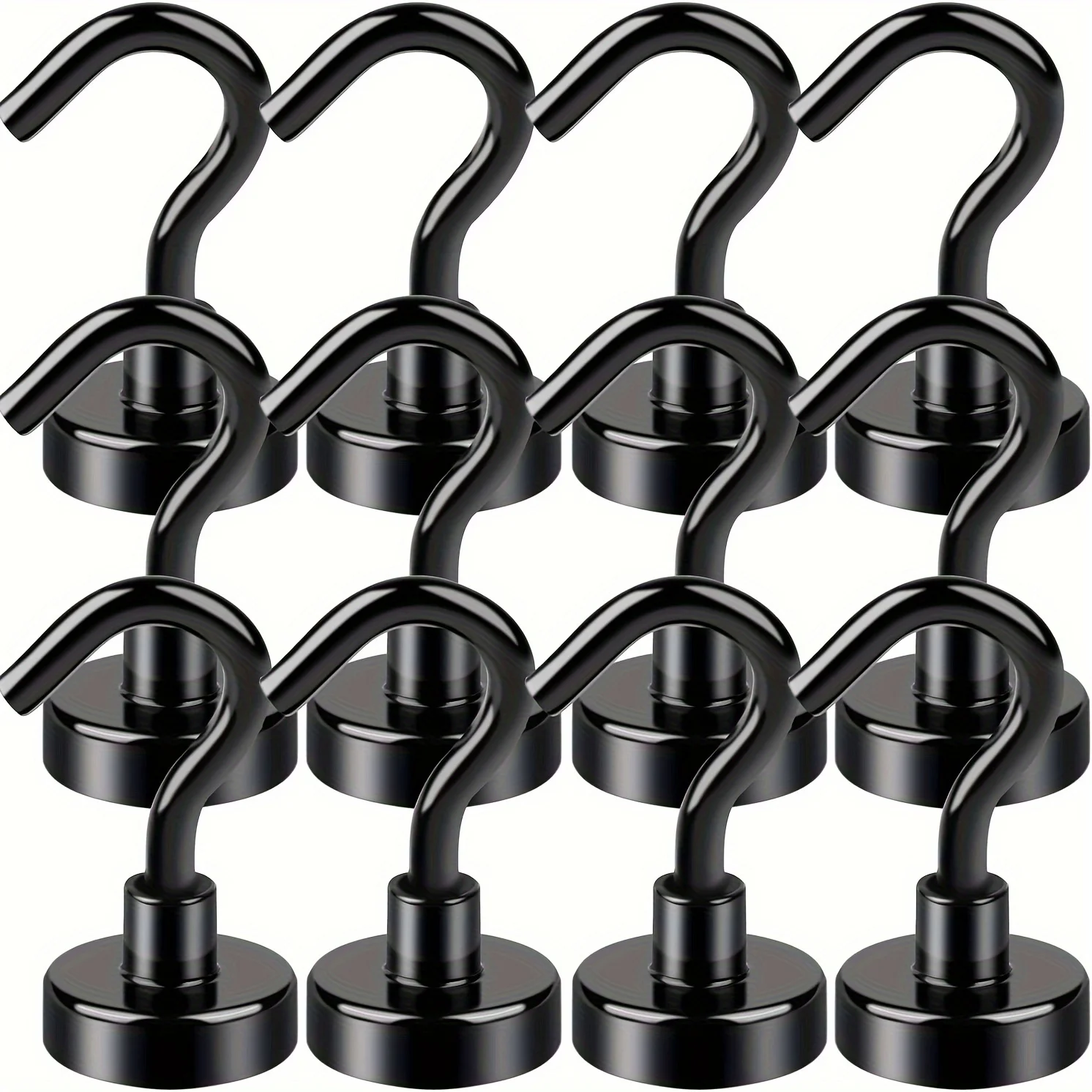 

12 Pack of Black Magnetic Hooks, Strong Magnetic Hooks Heavy Duty with Epoxy Coating for Refrigerator, Magnetic Cruise Hooks for