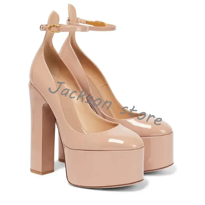 Concise Platform Thick Soled Sandals Super High Heels Fashion Ankle Buckle Pumps Chunky Heels Shallow Dress Shoes Women Shoes