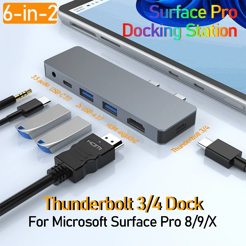 Para acessórios microsoft mst superfície pro 9 hub duplo USB-C thunderbolt 4 superfície pro 8 docking station hdmi superfície doca pro x