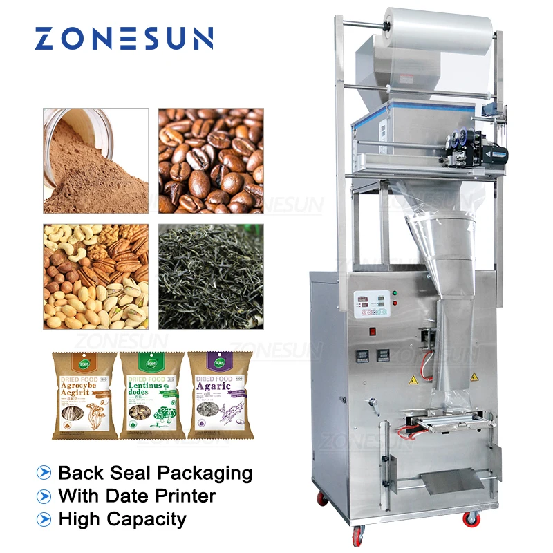 ZONESUN 10-999g Three-side Sealer Automatic Pouch Granule Powder Coffee Filling and Sealing Machine Packaging Machine with Date