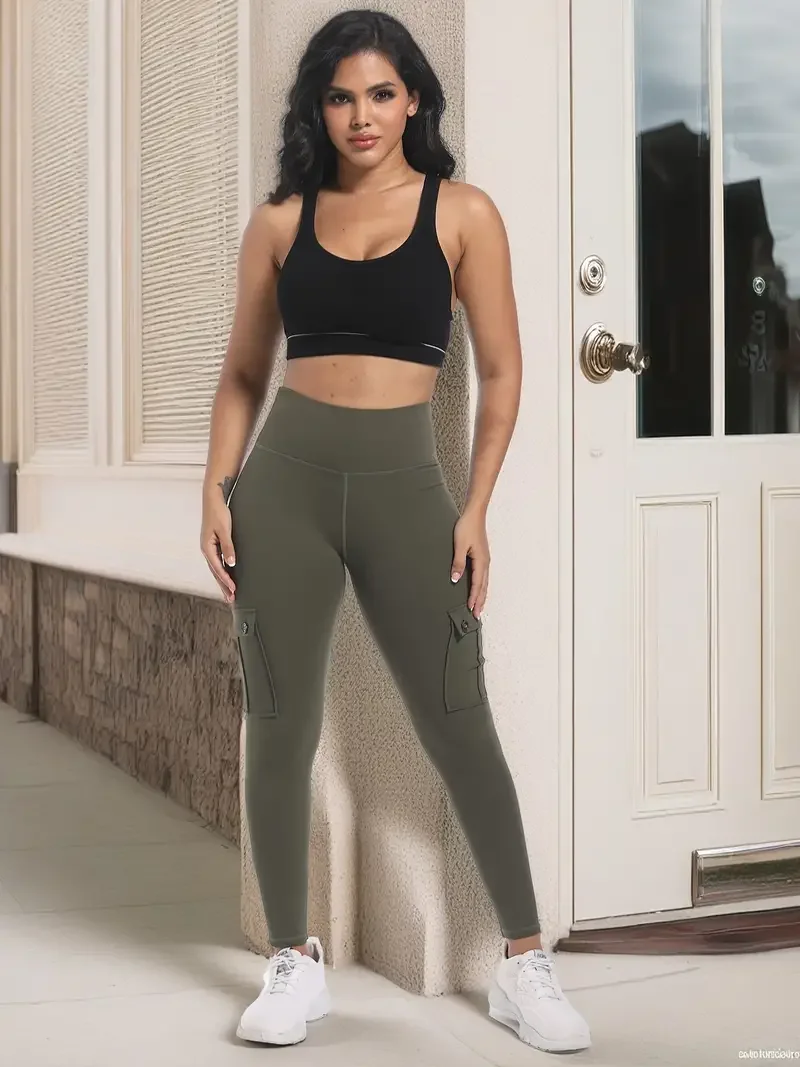 Novedad de verano, mallas de entrenamiento para mujer, 4 bolsillos, cintura alta, estiramiento, pantalones deportivos de Yoga de secado rápido, mallas deportivas para mujer, Control de barriga