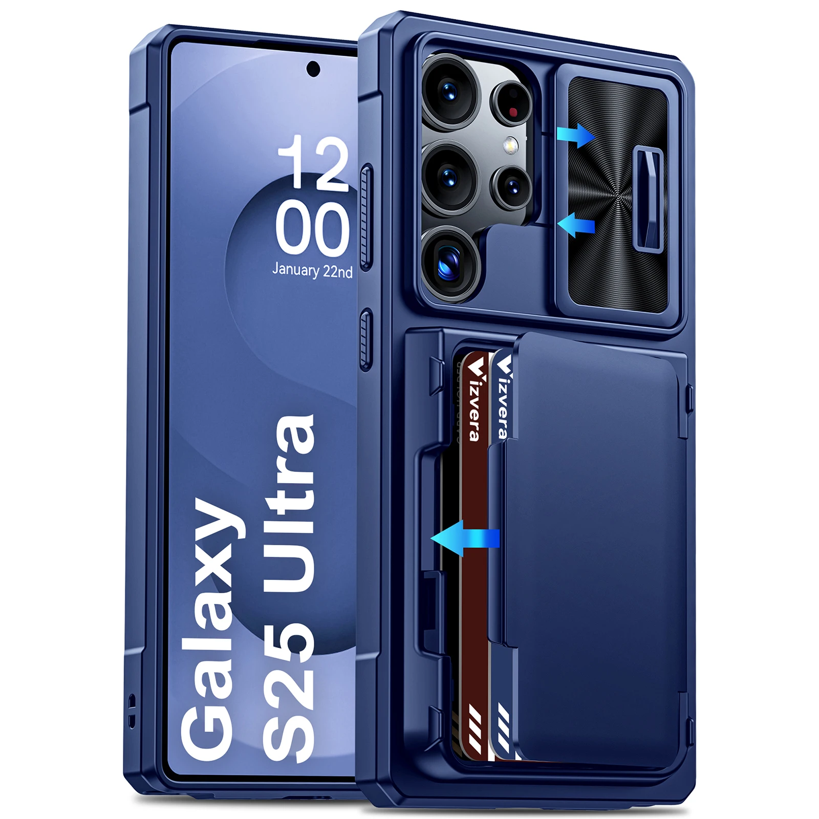 Robuste Stoßfeste Schutzhülle mit Kameraabdeckung, RFID-Blockierung Kartenhalter für Samsung Galaxy S25 Ultra-Schwarz – Detail 11