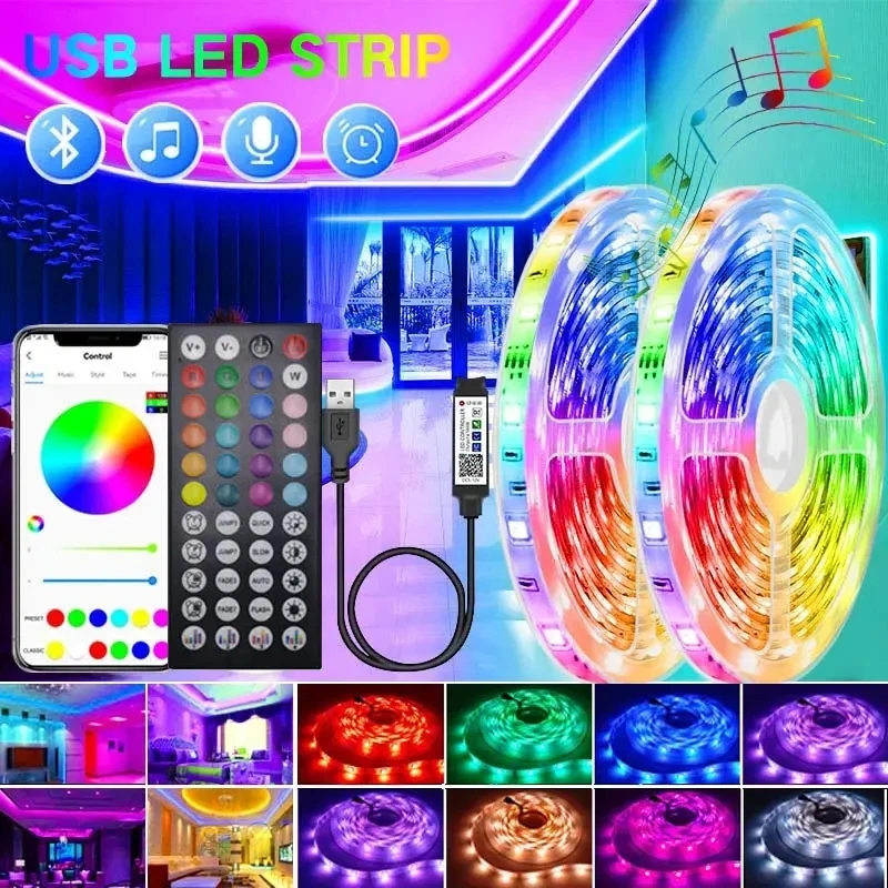 fita de luz led com usb bluetooth fita rgb fita de gelo luz de fundo teto tv parede 130m 5050 5v 01