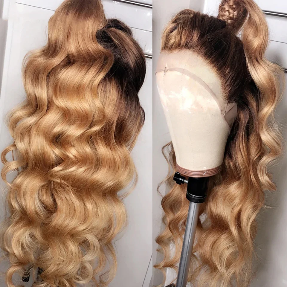 Dark Roots Blonde Body Wave Lace Front Wig Ombre Hd Lace Front Human Hair Wigs 1B/27 30 Brazilian Glueless Wig On Sale Cheap