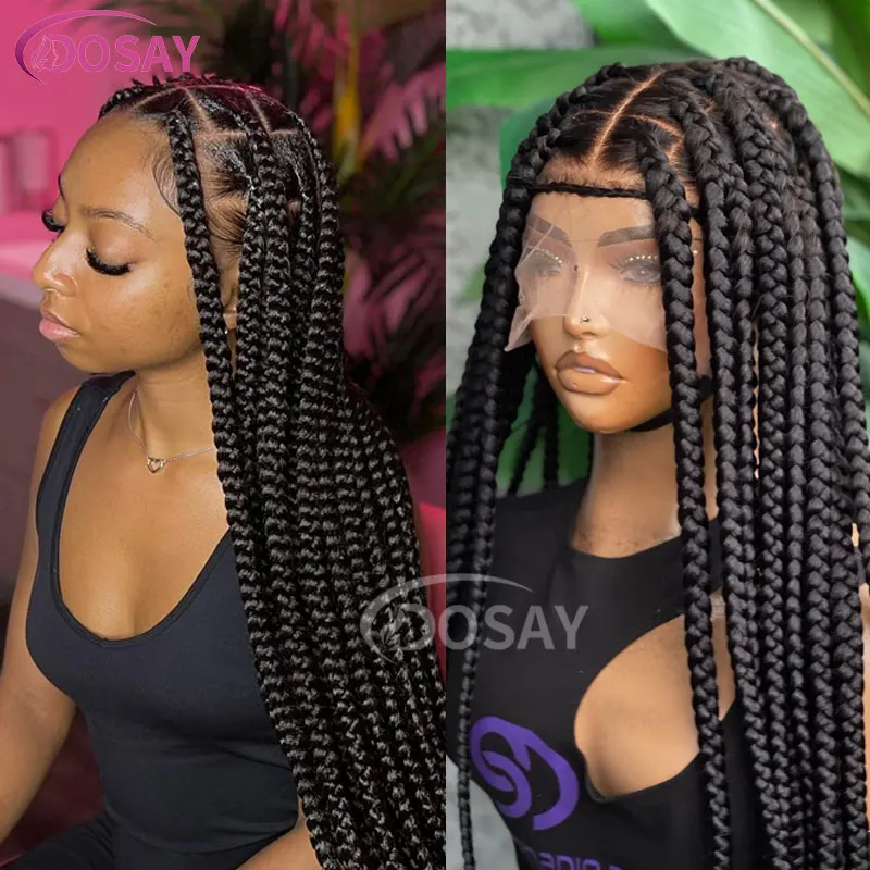 

Full Lace Front Large Square Knotless Box Braided Wig 36Inch Synthetic Lace Frontal Braiding Wig With Baby Hair For Black Women