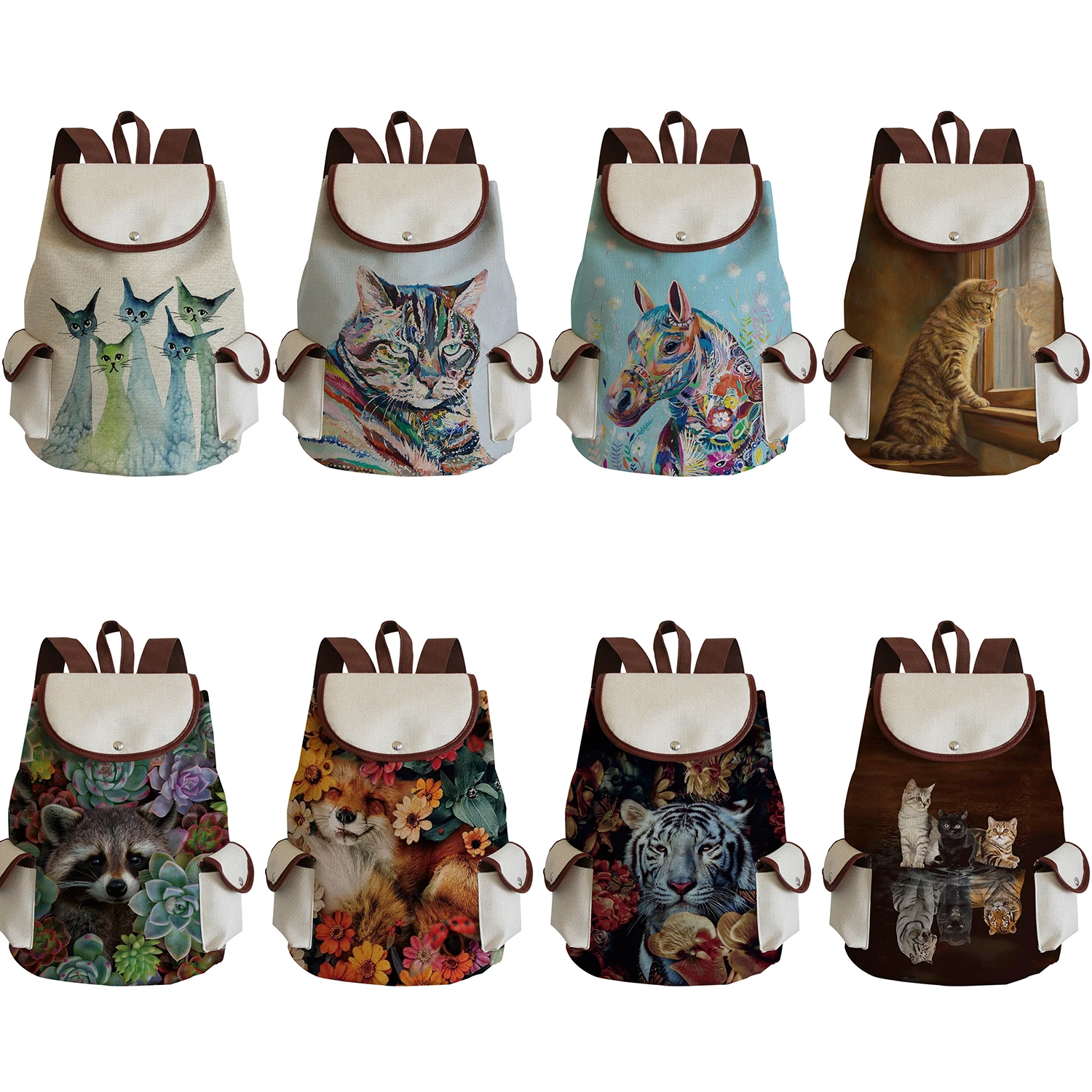 Katze Rucksack Hohe Kapazität Frauen Rucksack Jugendliche Kordelzug Rucksäcke Floral Tier Mode Teenager Schule Tasche Nach Muster