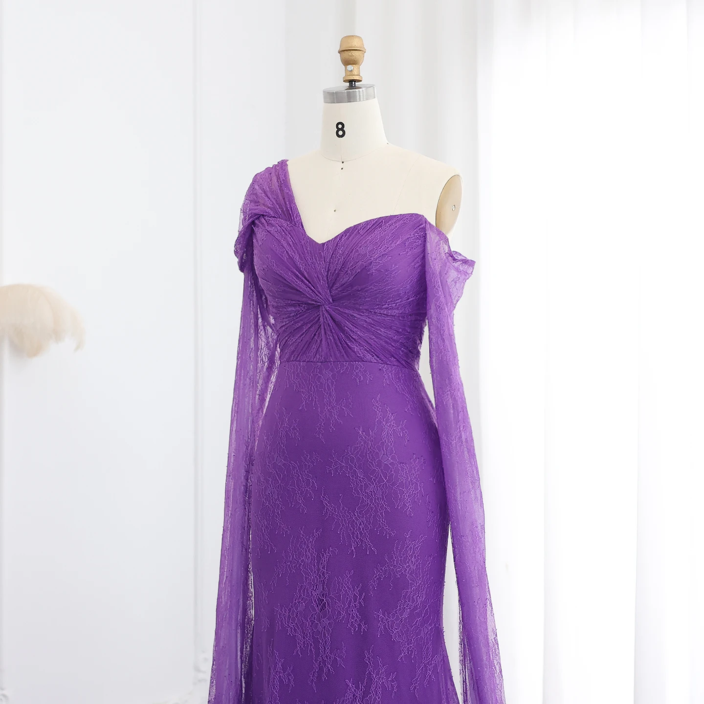Sharon Said Spitzen-Meerjungfrauenkleid in Lila mit Kurzen Ärmeln, Arabisches Damen-Hochzeitskleid SF055, Maßanfertigung – Detail 12