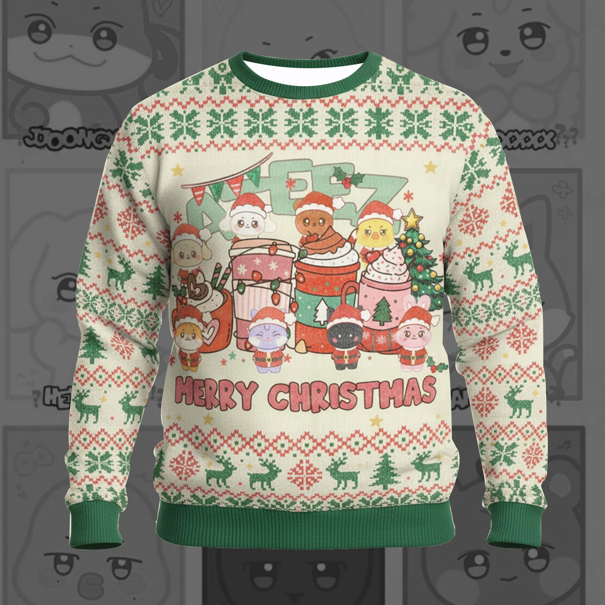 2026 ATEEZ Christmas Ugly Sweater 3D Printed Knit Effect Sweatshirt Cute Cartoon Holiday Pullover Top Adults & Kids Unisex Gift 2