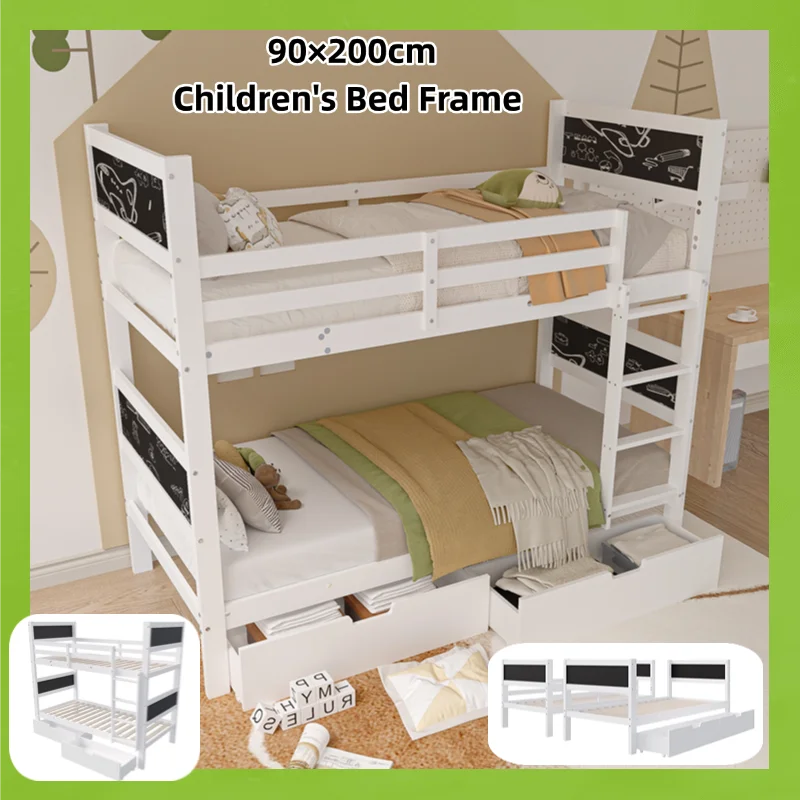 Cadre de lit superposé en bois massif pour enfants, panneaux de lit, design de clôture haute, loft,